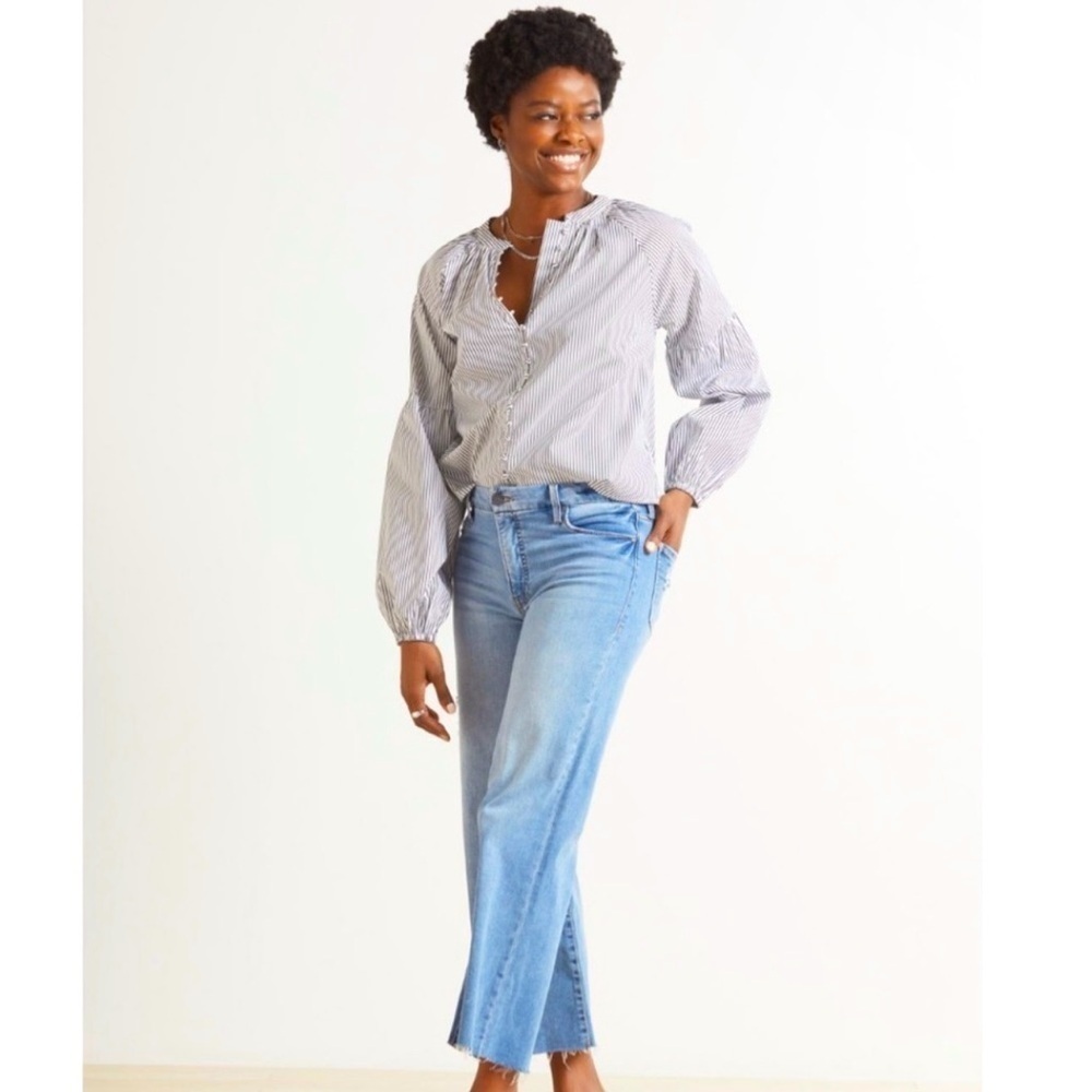 EVEREVE Sofia Stripe Button Down Poplin Top L
